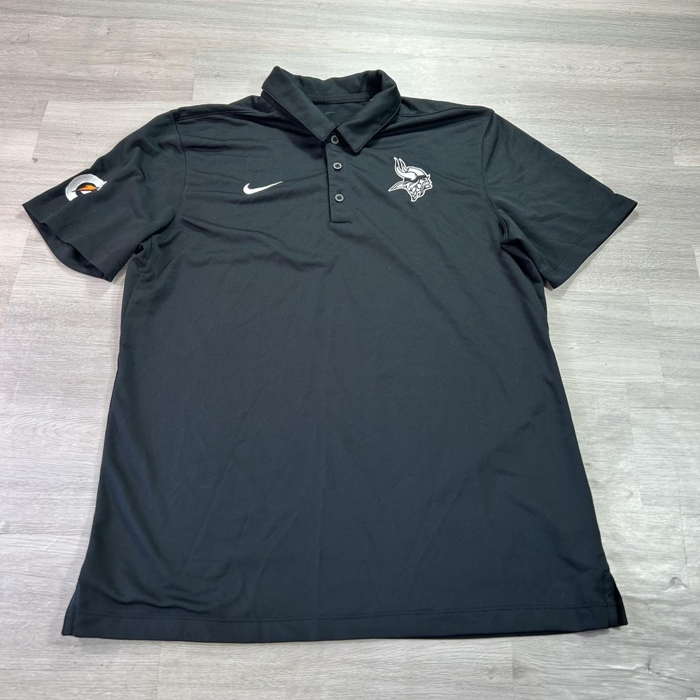 Minnesota Vikings Polo Shirt Mens Medium Black NFL Football Nike Dri Fit